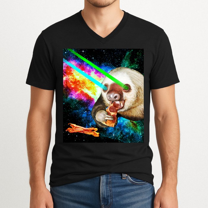 Space Hunger Dinner In Space Sloth Laser Pizza V-Neck T-Shirt
