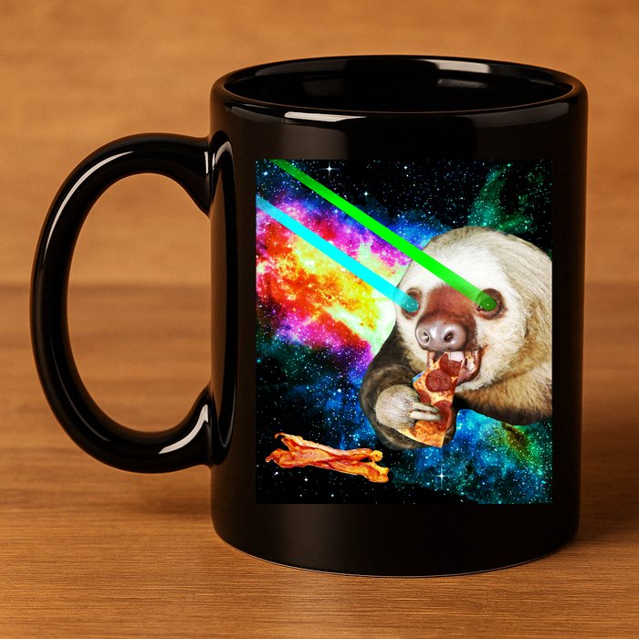 Space Hunger Dinner In Space Sloth Laser Pizza 11oz C Handle Ceramic Mug