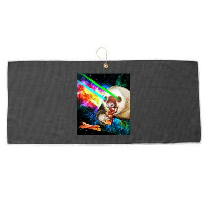 Space Hunger Dinner In Space Sloth Laser Pizza Large Microfiber Waffle Golf Towel