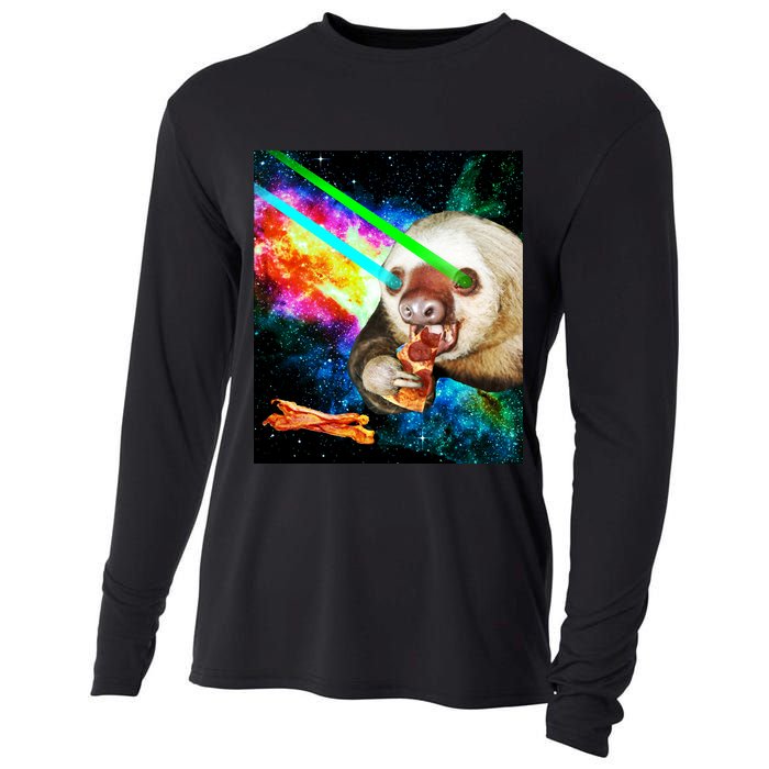 Space Hunger Dinner In Space Sloth Laser Pizza Cooling Performance Long Sleeve Crew