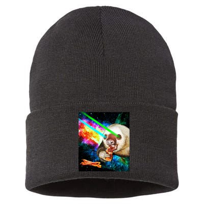 Space Hunger Dinner In Space Sloth Laser Pizza Sustainable Knit Beanie