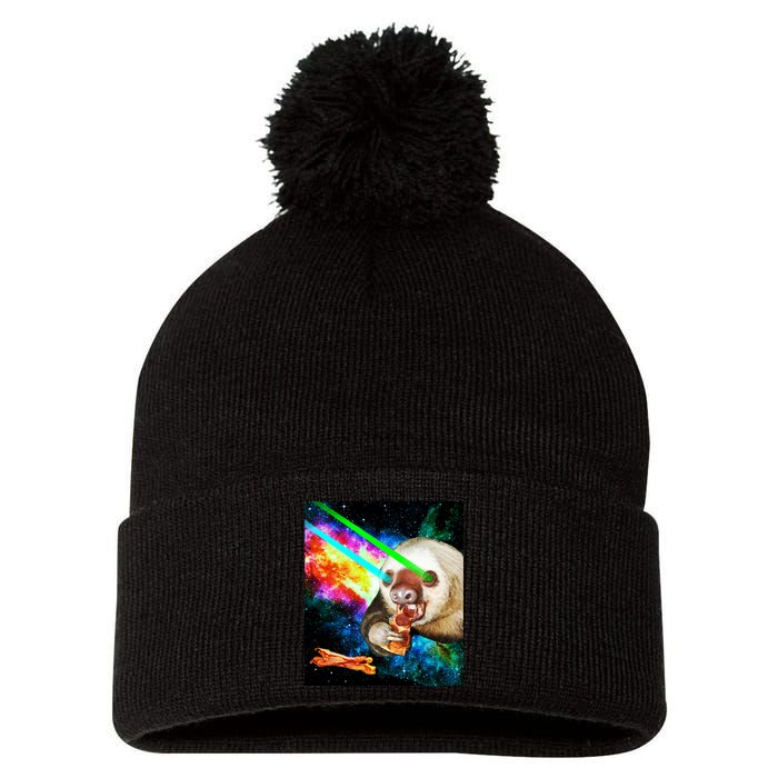 Space Hunger Dinner In Space Sloth Laser Pizza Pom Pom 12in Knit Beanie