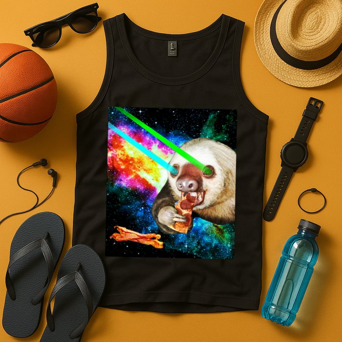 Space Hunger Dinner In Space Sloth Laser Pizza Tank Top