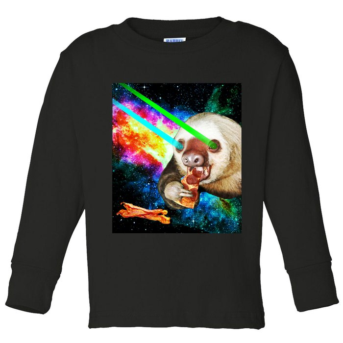 Space Hunger Dinner In Space Sloth Laser Pizza Toddler Long Sleeve Shirt