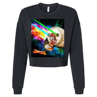 Space Hunger Dinner In Space Sloth Laser Pizza Cropped Pullover Crew