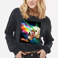 Space Hunger Dinner In Space Sloth Laser Pizza Cropped Pullover Crew