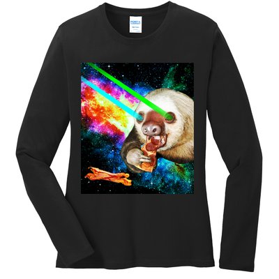 Space Hunger Dinner In Space Sloth Laser Pizza Ladies Long Sleeve Shirt