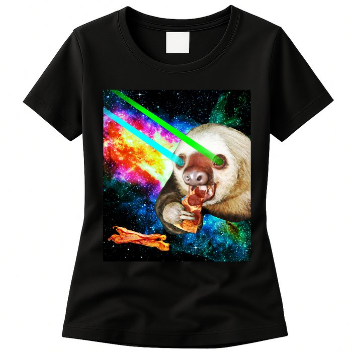 Space Hunger Dinner In Space Sloth Laser Pizza Womens T-Shirt