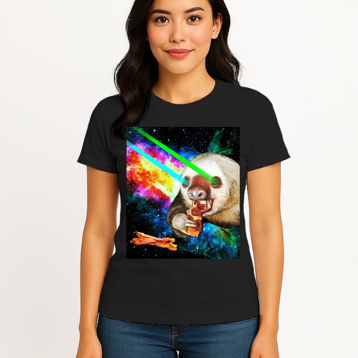 Space Hunger Dinner In Space Sloth Laser Pizza Womens T-Shirt