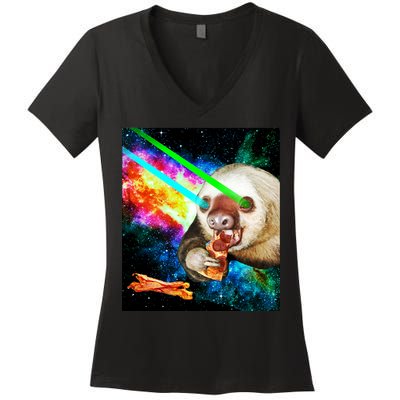 Space Hunger Dinner In Space Sloth Laser Pizza Women's V-Neck T-Shirt