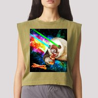 Space Hunger Dinner In Space Sloth Laser Pizza Garment-Dyed Women's Muscle Tee