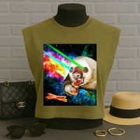 Space Hunger Dinner In Space Sloth Laser Pizza Garment-Dyed Women's Muscle Tee