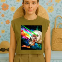 Space Hunger Dinner In Space Sloth Laser Pizza Garment-Dyed Women's Muscle Tee