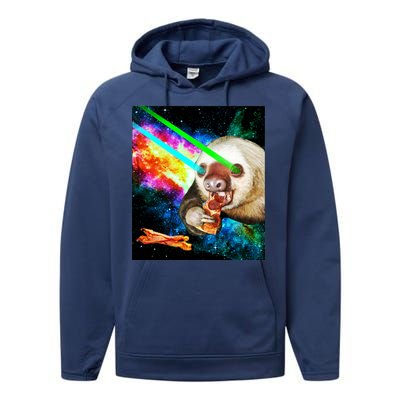 Space Hunger Dinner In Space Sloth Laser Pizza Performance Fleece Hoodie