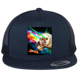 Space Hunger Dinner In Space Sloth Laser Pizza Flat Bill Trucker Hat