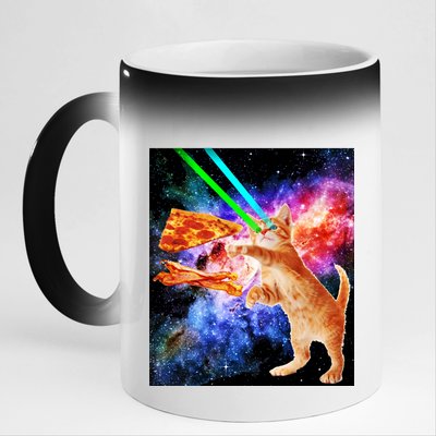 Space Hunger Flying Cat Pizza Bacon1 11oz Black Color Changing Mug