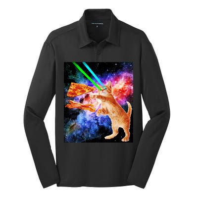 Space Hunger Flying Cat Pizza Bacon1 Silk Touch Performance Long Sleeve Polo