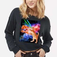 Space Hunger Flying Cat Pizza Bacon1 Cropped Pullover Crew