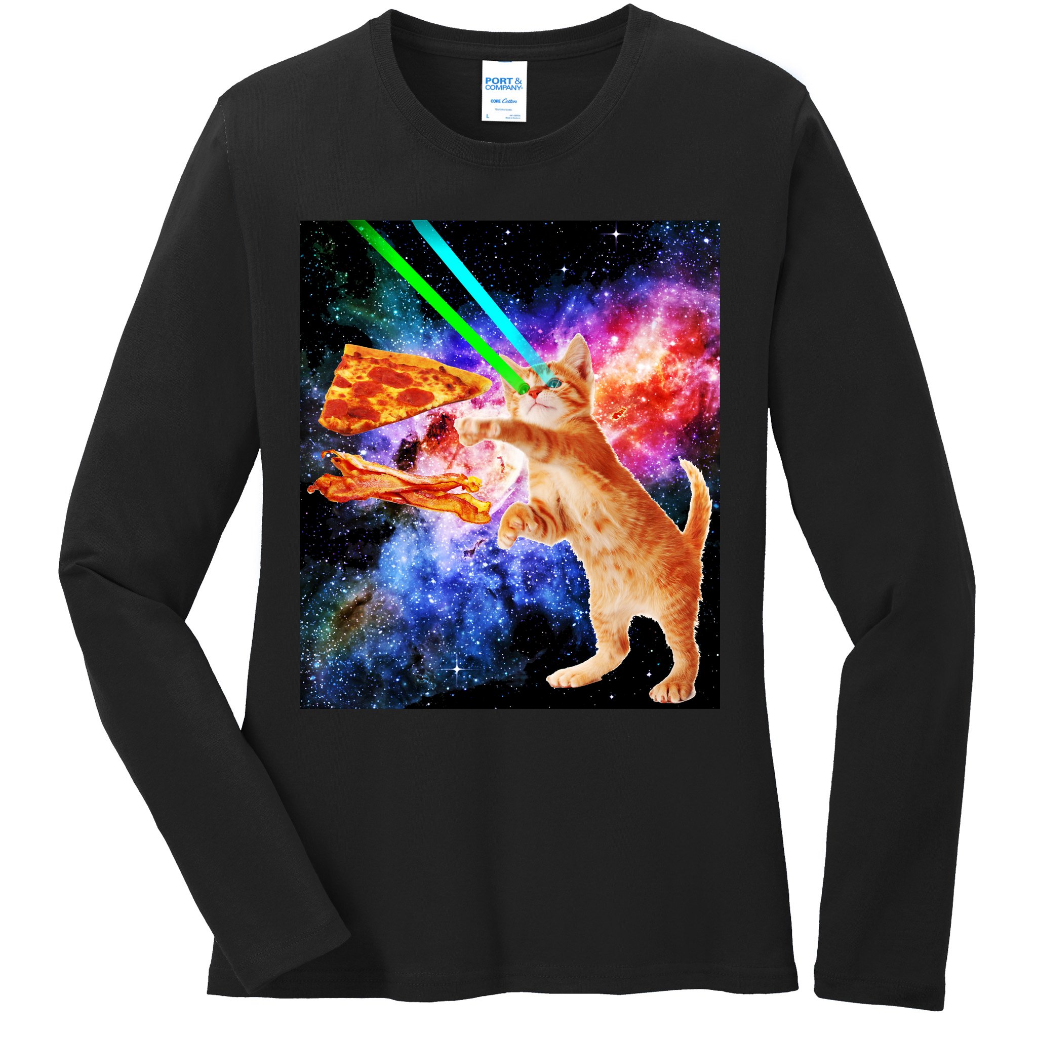 Space Hunger Flying Cat Pizza Bacon1 Ladies Long Sleeve Shirt