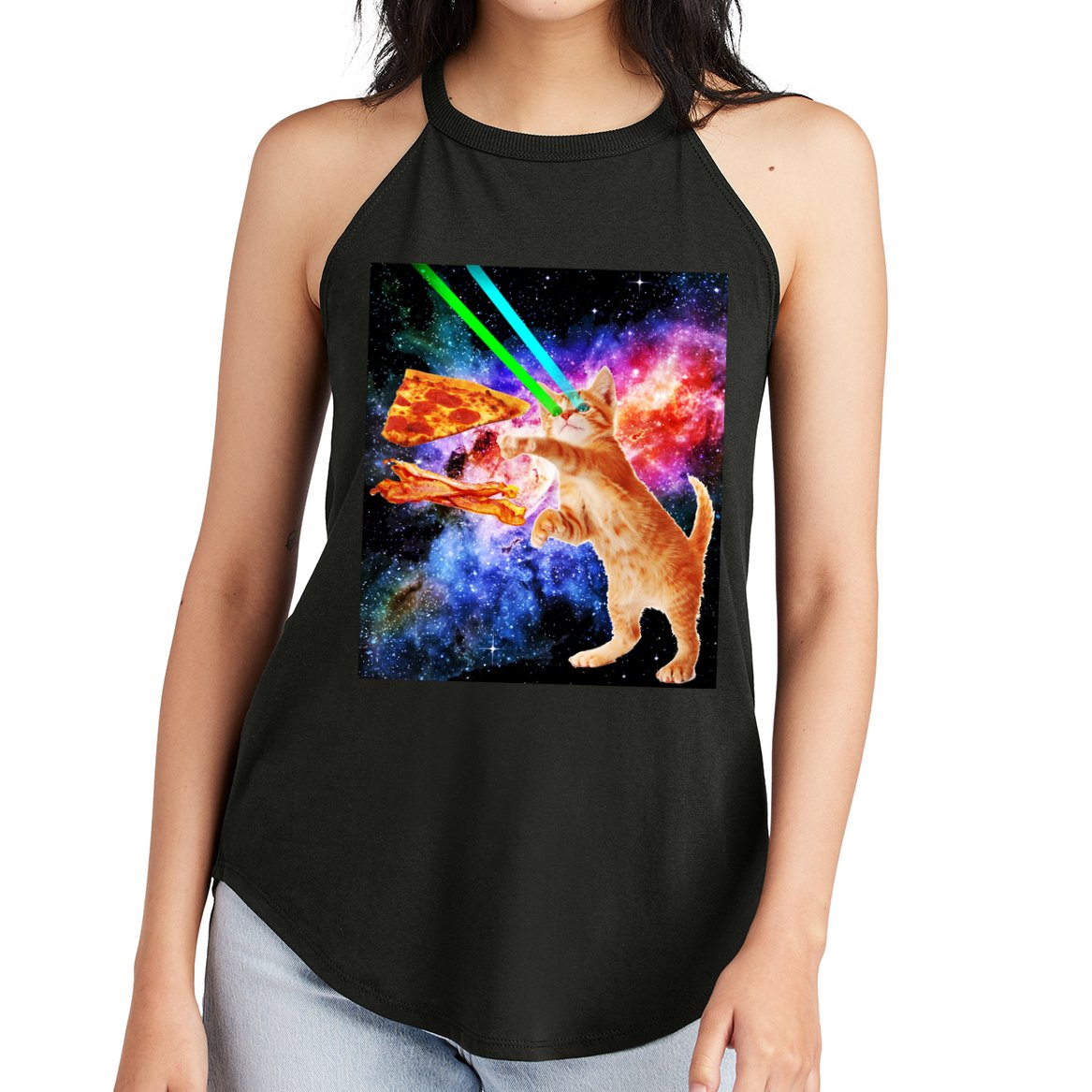 Space Hunger Flying Cat Pizza Bacon1 Women's Perfect Tri Rocker Tank