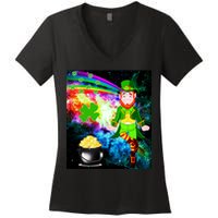 Space Hunger Irish in Space Rainbow Laser Women's V-Neck T-Shirt