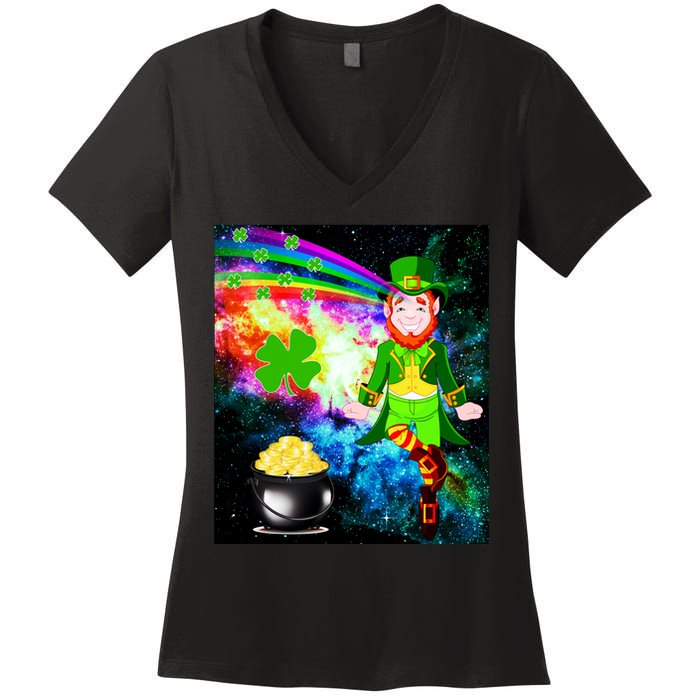 Space Hunger Irish in Space Rainbow Laser Women's V-Neck T-Shirt