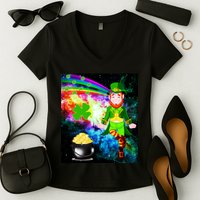 Space Hunger Irish in Space Rainbow Laser Women's V-Neck T-Shirt