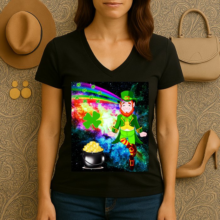 Space Hunger Irish in Space Rainbow Laser Women's V-Neck T-Shirt