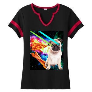 Space Hunger Pug Laser Pizza Bacon Ladies Halftime Notch Neck Tee