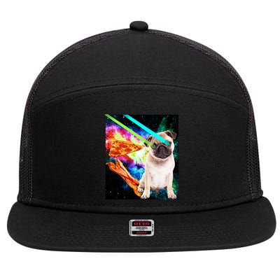 Space Hunger Pug Laser Pizza Bacon 7 Panel Mesh Trucker Snapback Hat