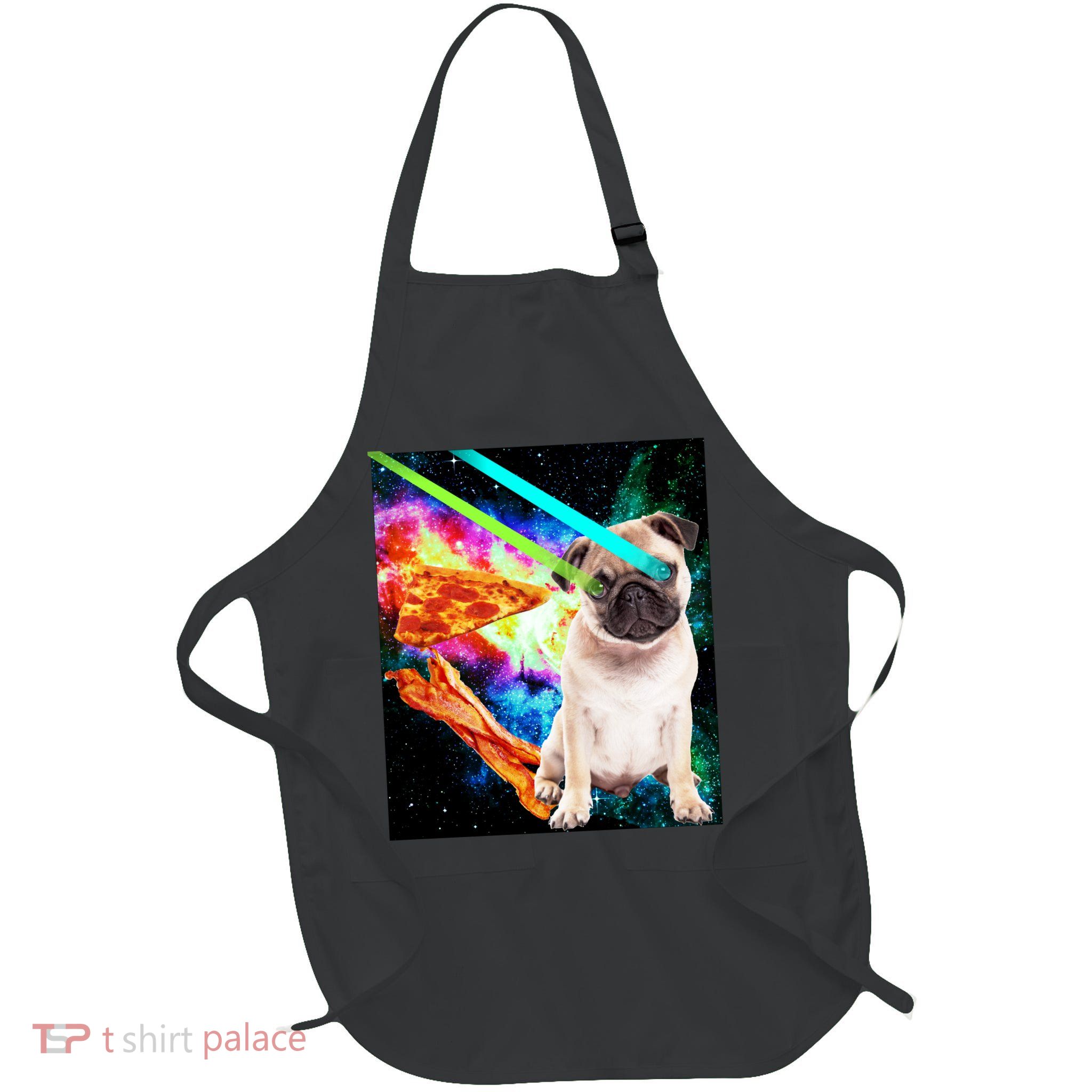 Space Hunger Pug Laser Pizza Bacon Full-Length Apron With Pockets