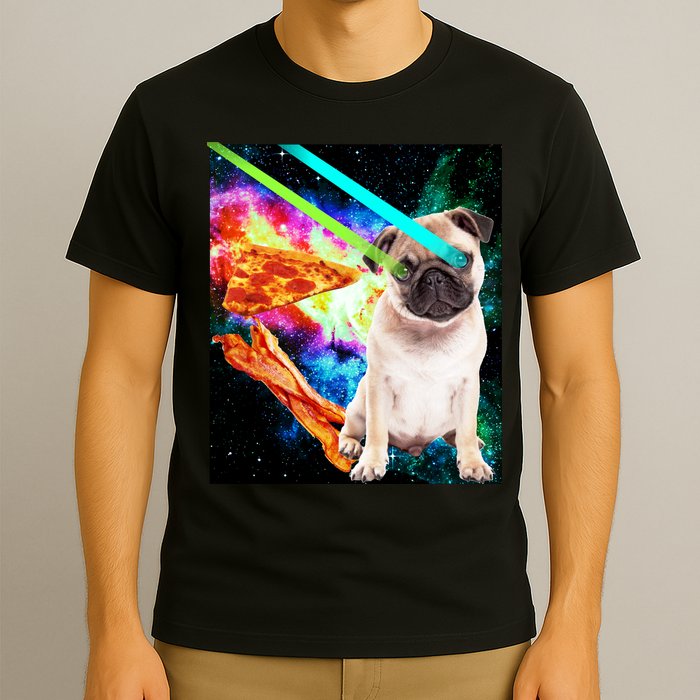 Space Hunger Pug Laser Pizza Bacon T-Shirt