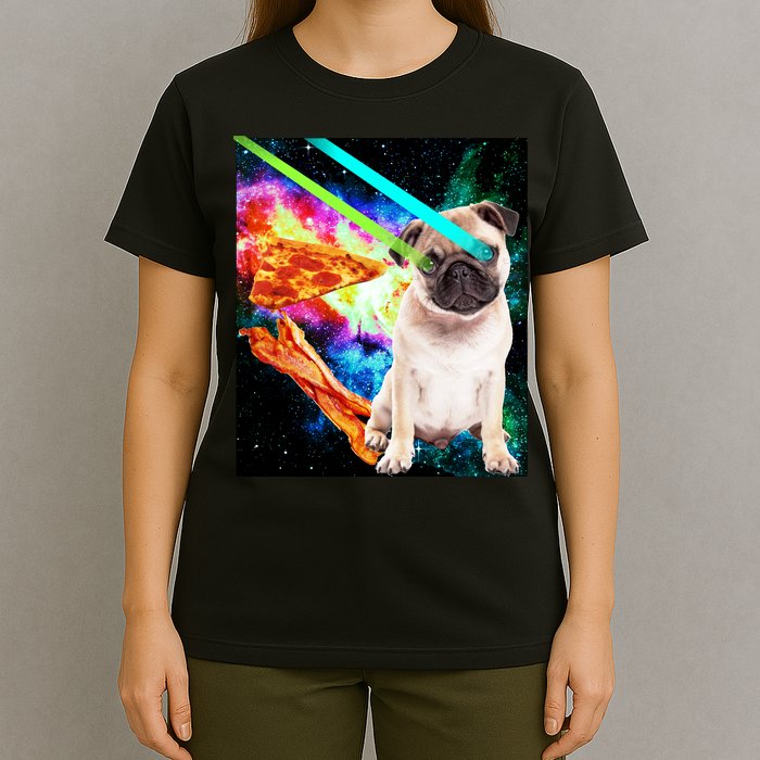 Space Hunger Pug Laser Pizza Bacon T-Shirt