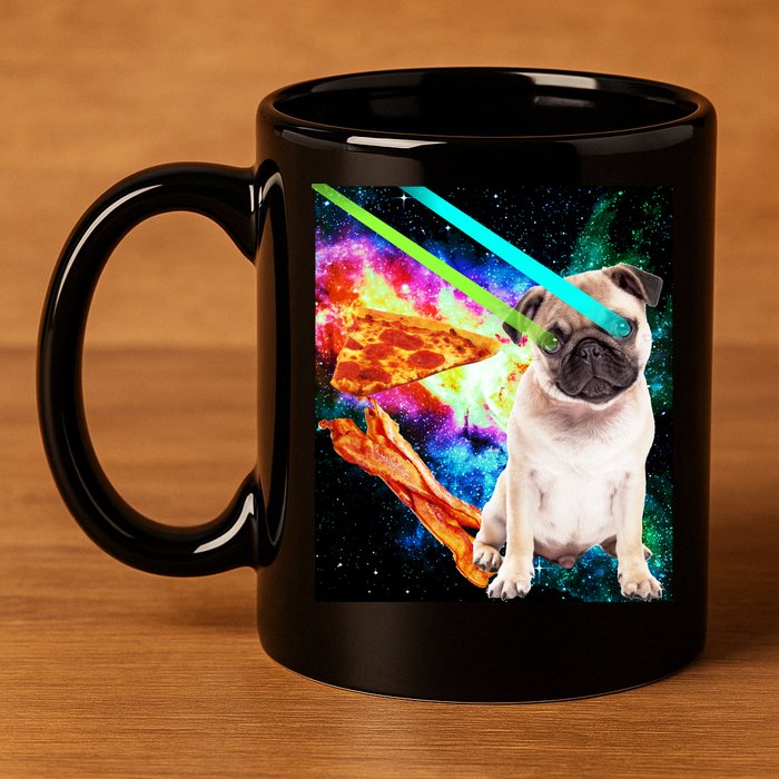 Space Hunger Pug Laser Pizza Bacon 11oz C Handle Ceramic Mug