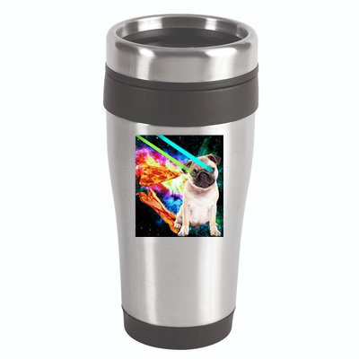 Space Hunger Pug Laser Pizza Bacon 16oz Travel Tumbler