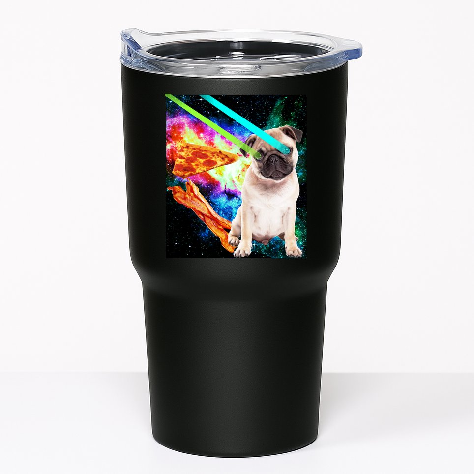Space Hunger Pug Laser Pizza Bacon Tumbler