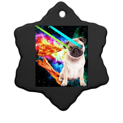 Space Hunger Pug Laser Pizza Bacon Ceramic Star Ornament