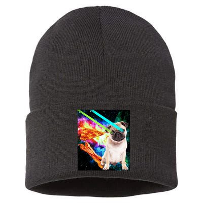 Space Hunger Pug Laser Pizza Bacon Sustainable Knit Beanie
