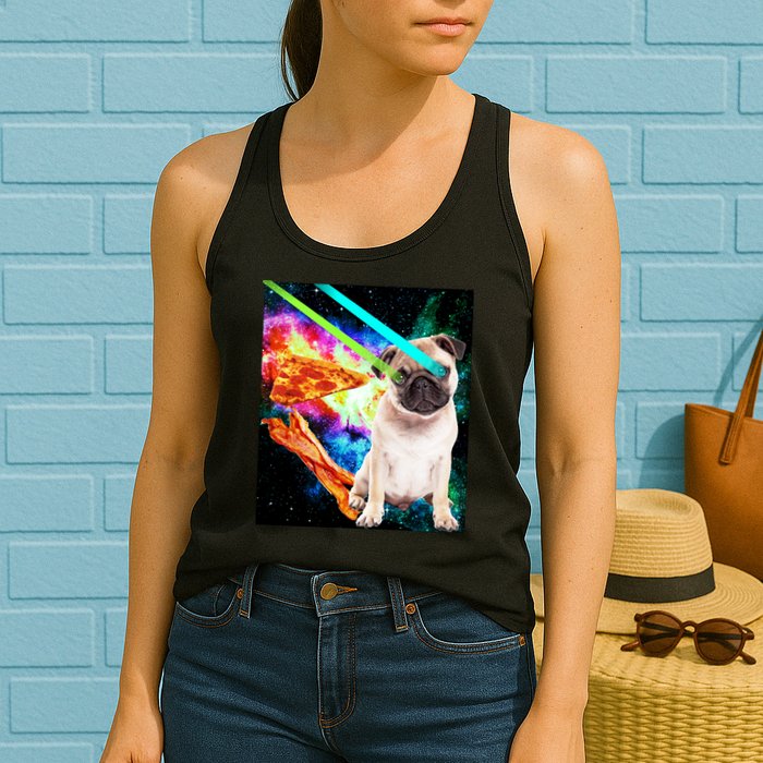 Space Hunger Pug Laser Pizza Bacon Womens Tank Top