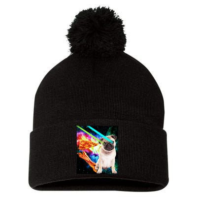 Space Hunger Pug Laser Pizza Bacon Pom Pom 12in Knit Beanie