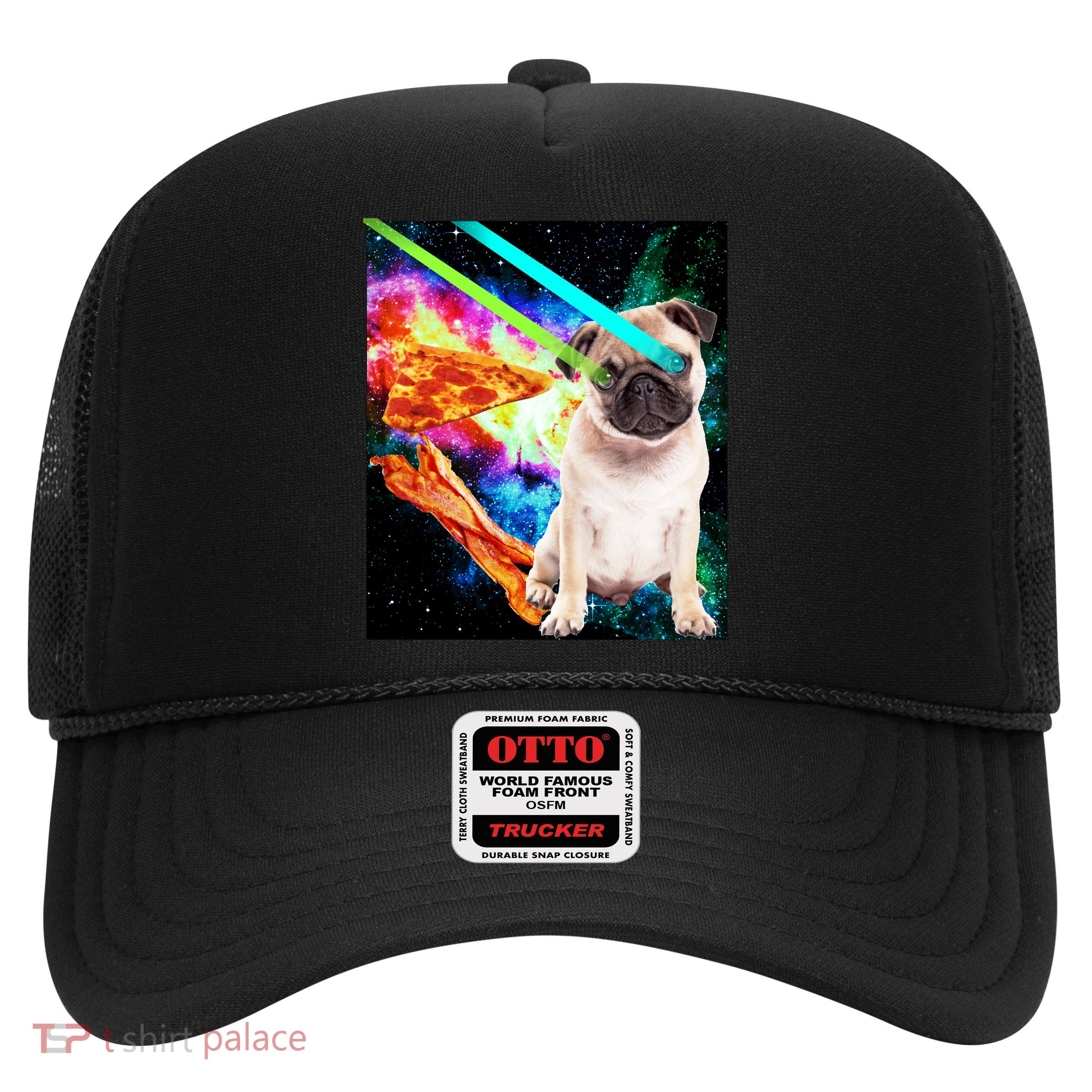 Space Hunger Pug Laser Pizza Bacon Trucker Hat
