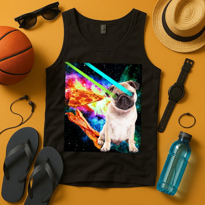 Space Hunger Pug Laser Pizza Bacon Tank Top