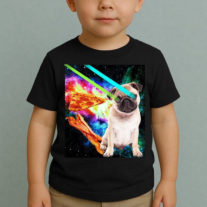 Space Hunger Pug Laser Pizza Bacon Toddler T-Shirt