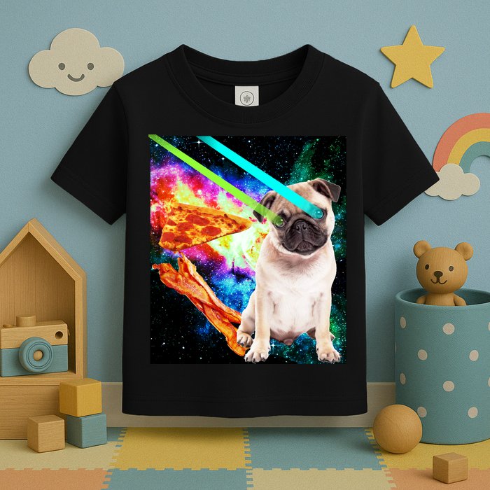 Space Hunger Pug Laser Pizza Bacon Toddler T-Shirt