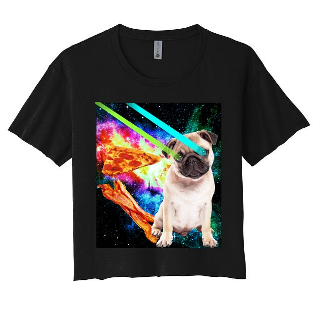 Space Hunger Pug Laser Pizza Bacon Crop Top