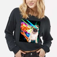 Space Hunger Pug Laser Pizza Bacon Cropped Pullover Crew