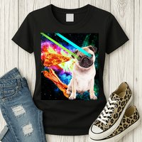 Space Hunger Pug Laser Pizza Bacon Womens T-Shirt