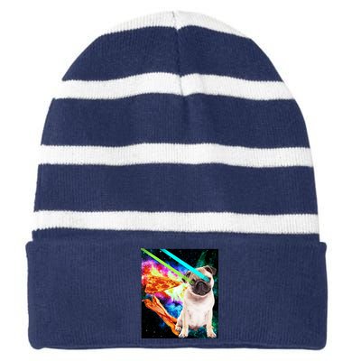 Space Hunger Pug Laser Pizza Bacon Striped Beanie with Solid Band