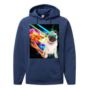 Space Hunger Pug Laser Pizza Bacon Performance Fleece Hoodie