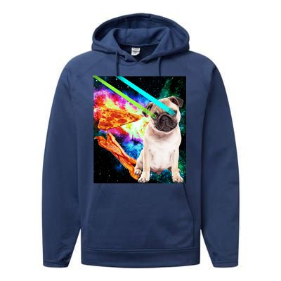 Space Hunger Pug Laser Pizza Bacon Performance Fleece Hoodie